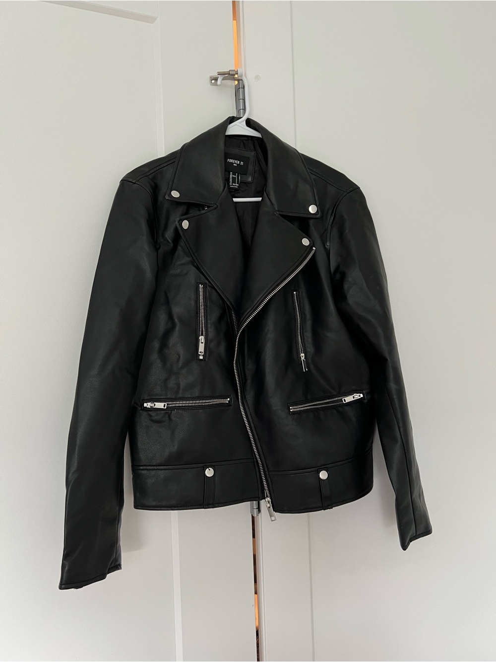 Forever 21 Black Faux Leather Moto Jacket with Silver Hardware
